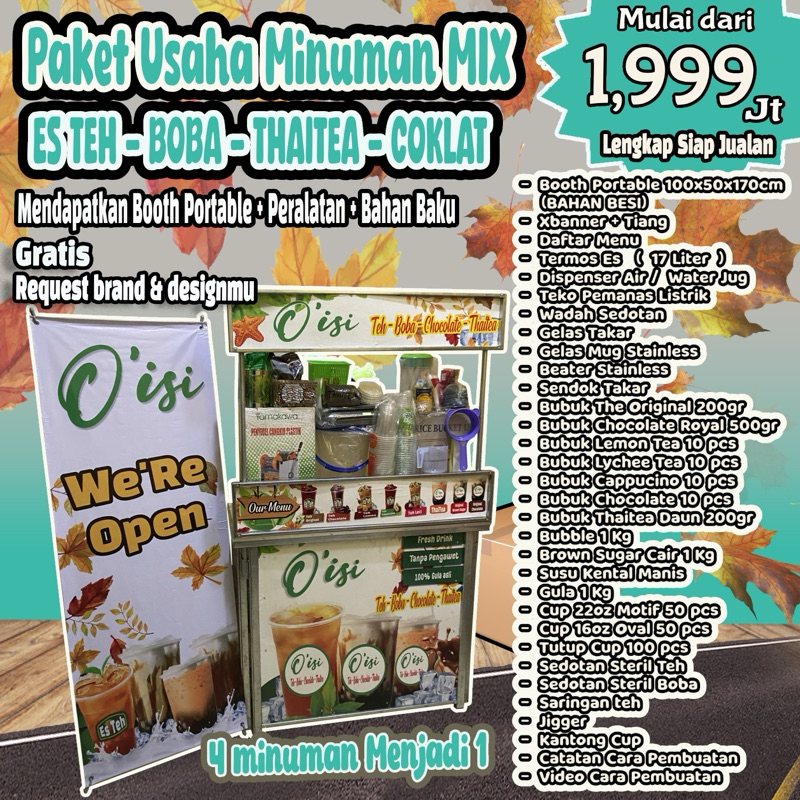 

PAKET USAHA MINUMAN MIX (ESTEH, BOBA, THAITEA, COKLAT) LENGKAP JADI 1 SIAP JUALAN TERMURAH