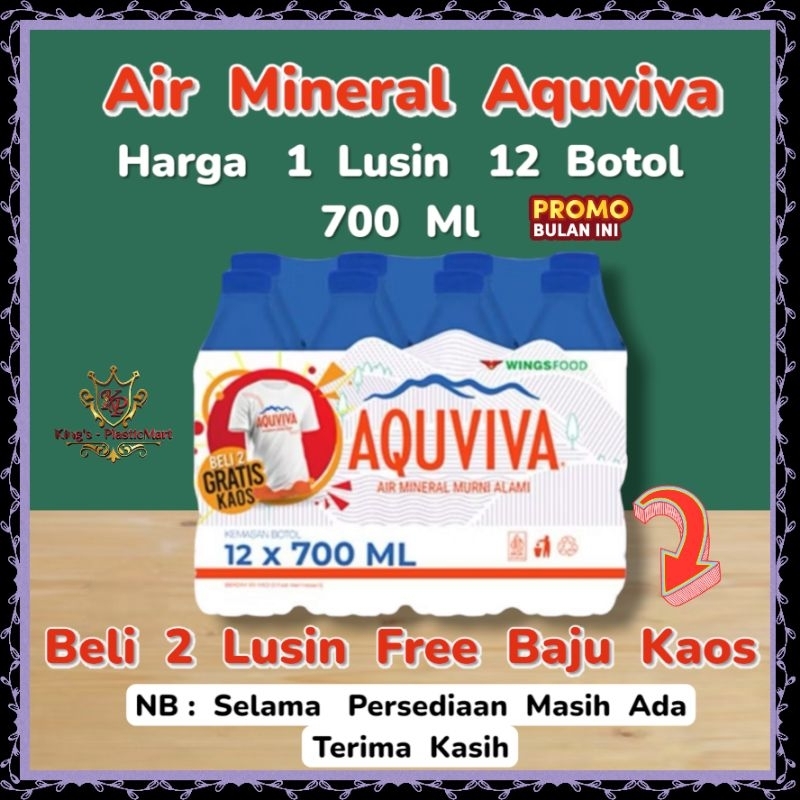 

Air Mineral Murni AQUVIVA 700 Gr (Isi : 12 Botol)/ Pack( Free Baju Kaos Beli 2 pack Selama persediaan masih ada)