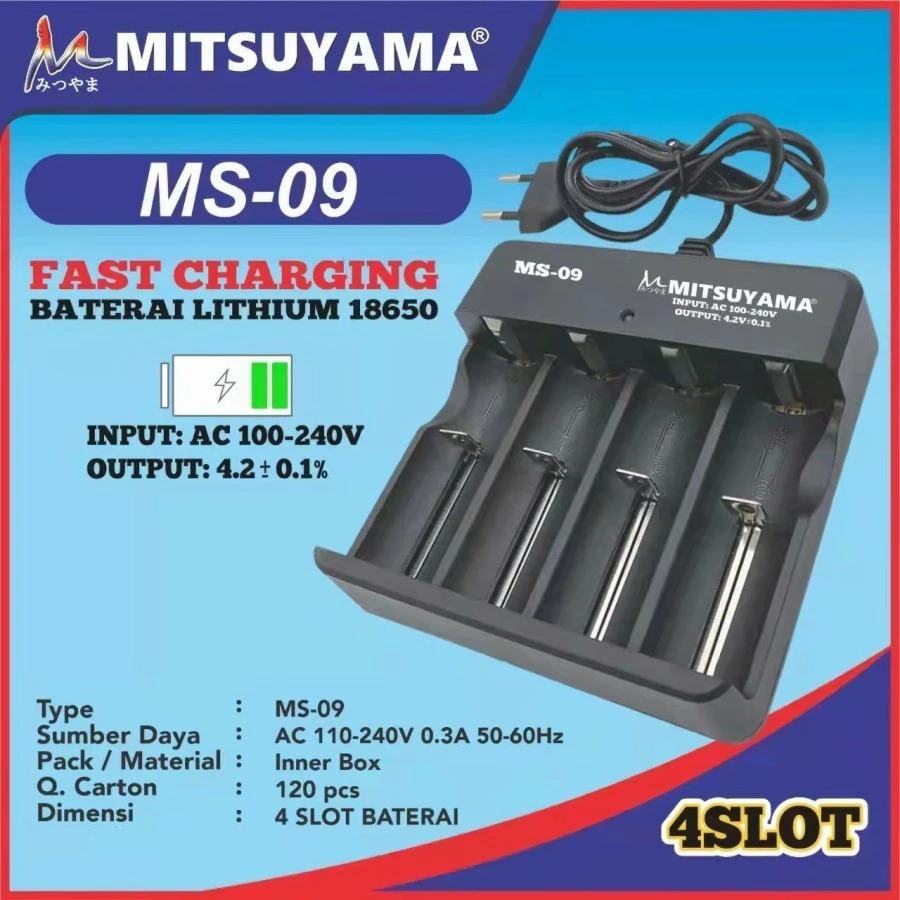 Charger Batre Lithium 18650 4 Slot USB Fast Charger 4.2V Mitsuyama MS-09