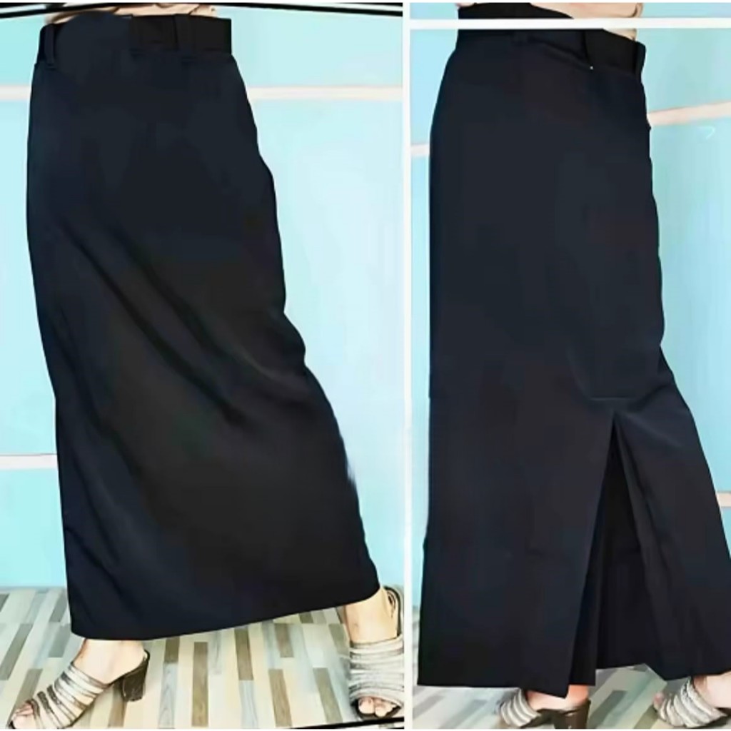 Rok Span Belah Belakang Rempel Rok Span Hitam Rok Sekolah Kerja Kantor Span Kain High Twist