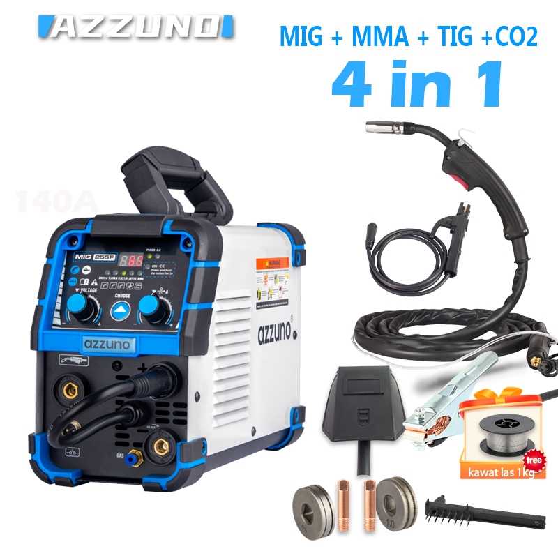 AZZUNO mesin las listrik tig argon otomatis mig/mma/co2 gas trafo 4 in 1 welding machine inverter
