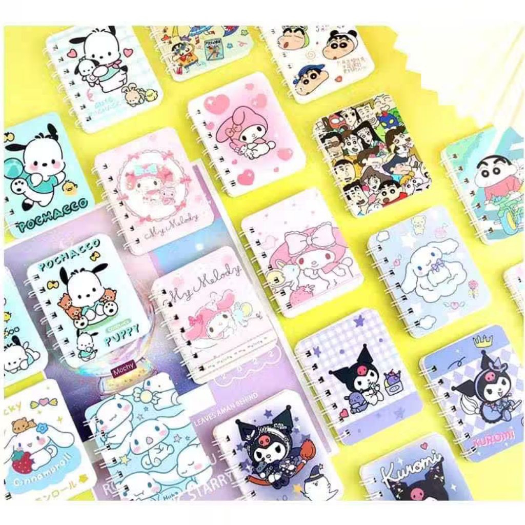 

( sss.fashion3 ) MINI BOOK / NOTEBOOK Isi 50 lembar ukuran A7 | buku catatan kecil note book notes motif Sanrio melody pink kuromi cinnamorall pochacco pompompurin hijau