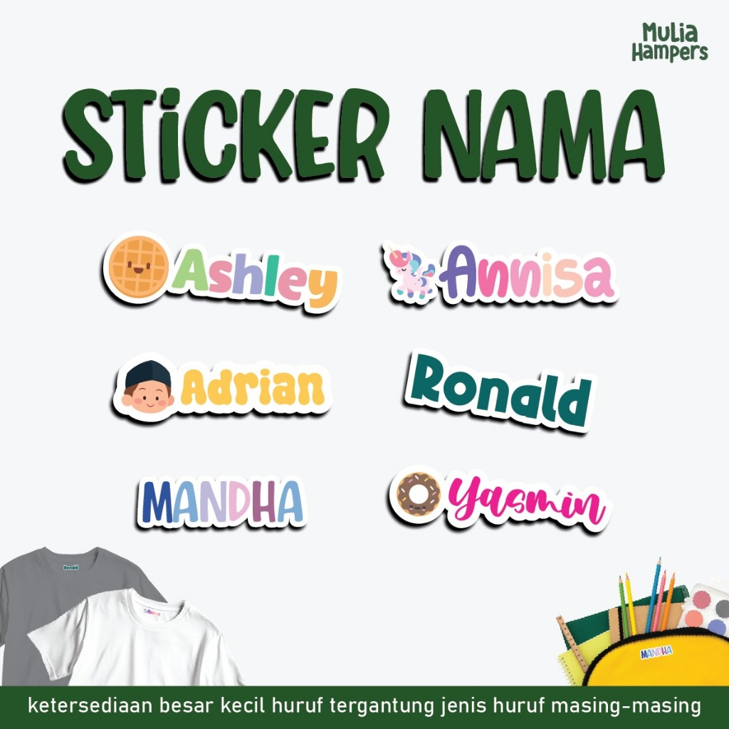 

Stiker Nama Label Baju Kaos Sablon Dtf Free Custom Waterproof 1 Set Isi 20 Pcs