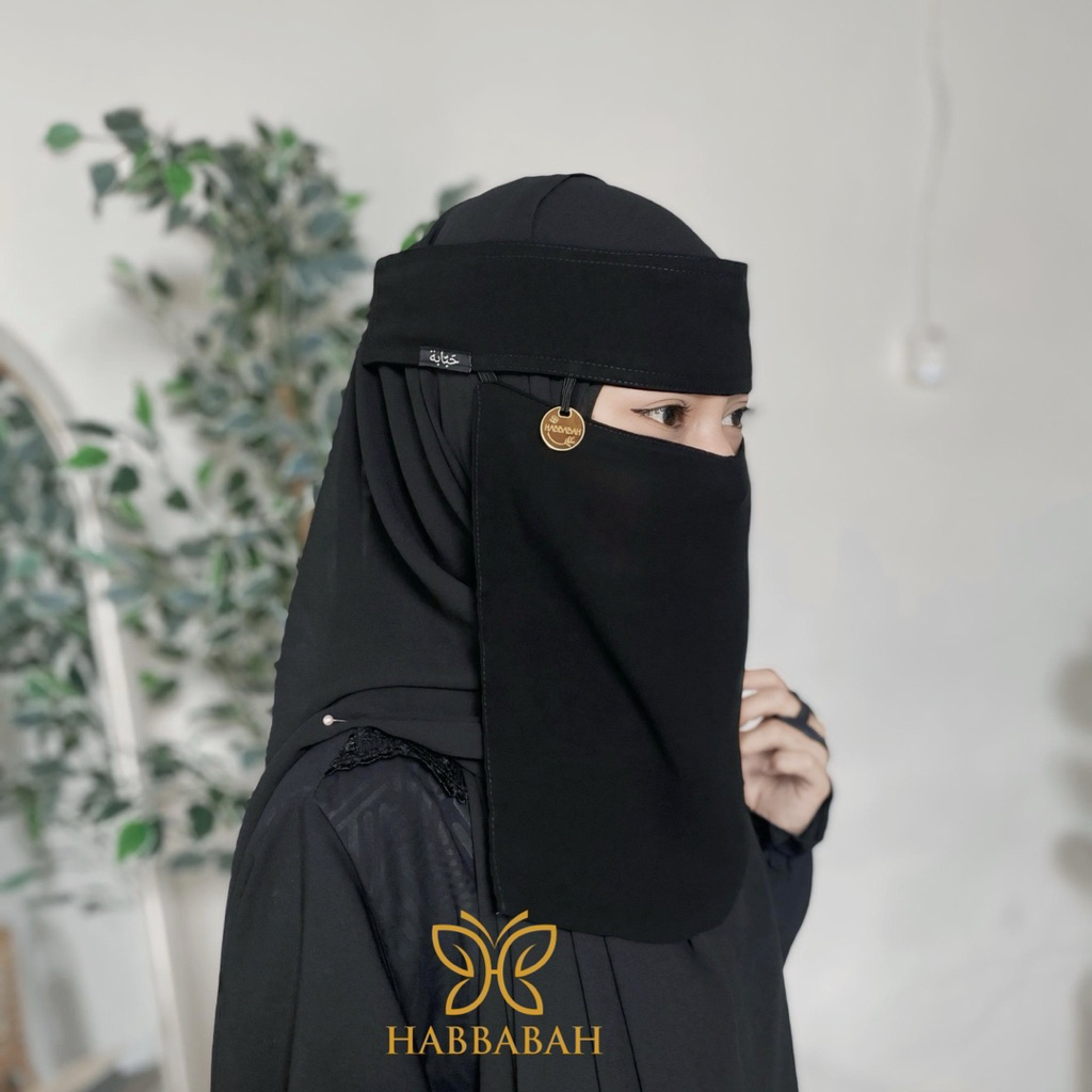 Niqob Bandana Cadar Jetblack Pendek Niqob Liontin Bulat