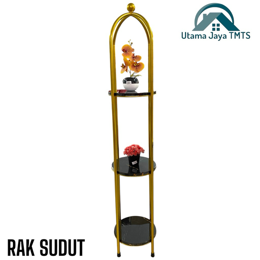 Rak sudut besi gold// rak susun 3 marmer