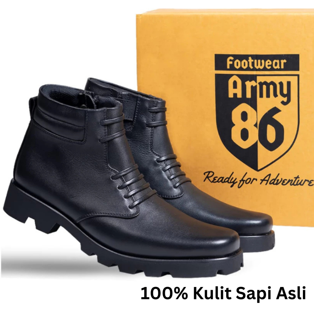 Army86 Sepatu PDH Satpam Polri TNI Security Pria Kulit Asli Model Navy Hitam Dop / Sepatu PDH Satpam