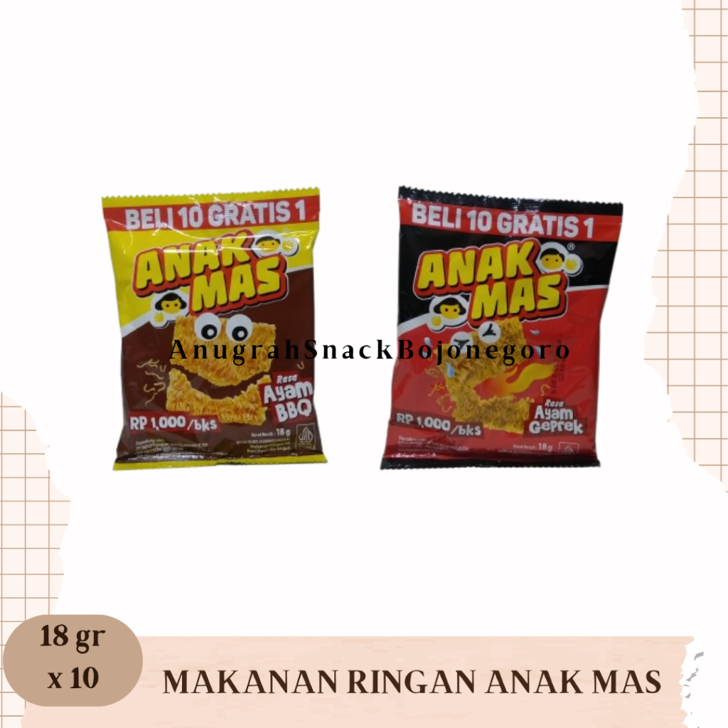 

Makanan Ringan Mi Anak Mas 18gr x 10 (Bonus 1pcs) (Rasa Ayam BBQ / Ayam Geprek)