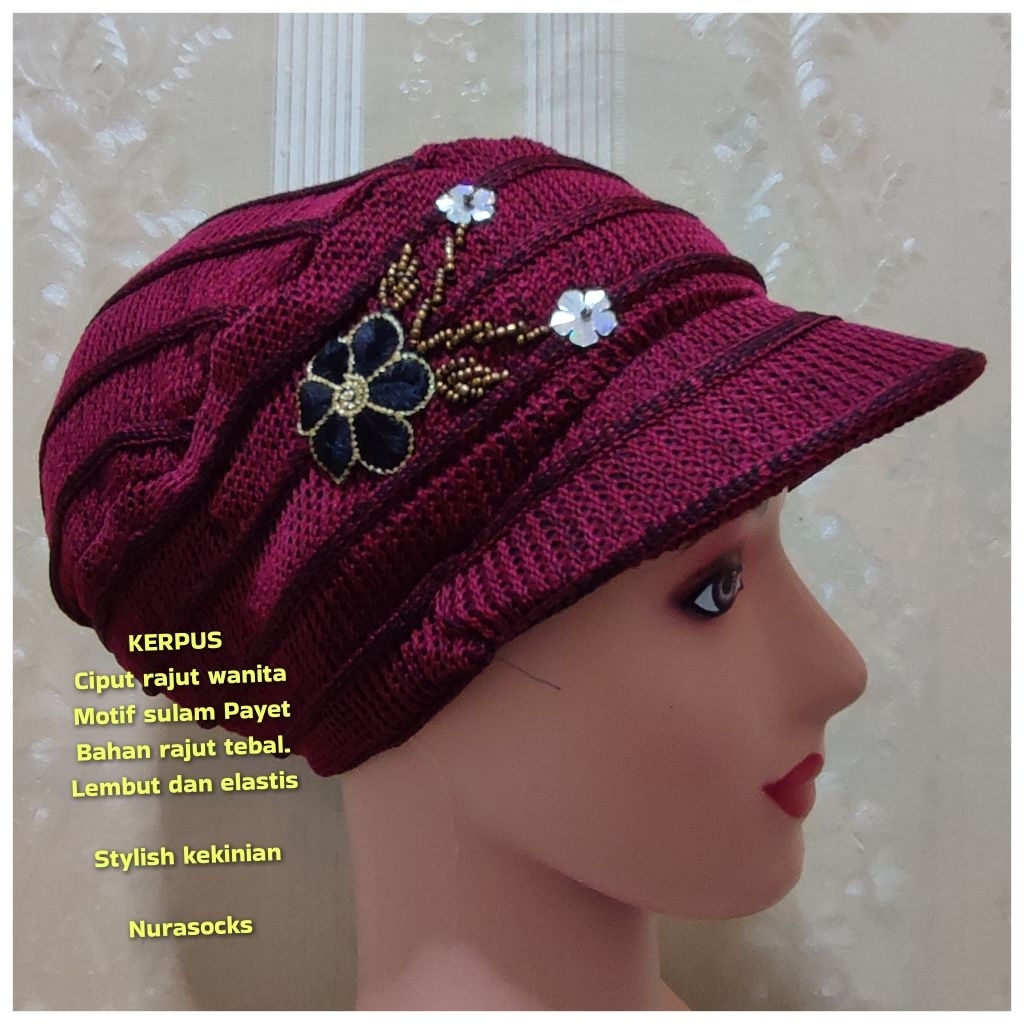 topi ciput turban rajut wanita motif pet sulam bordir  pet
