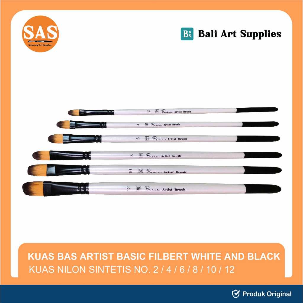 

SAS - Bali Art Supplies Basic Artist Single Filbert Brush - White And Black - Kuas Lukis