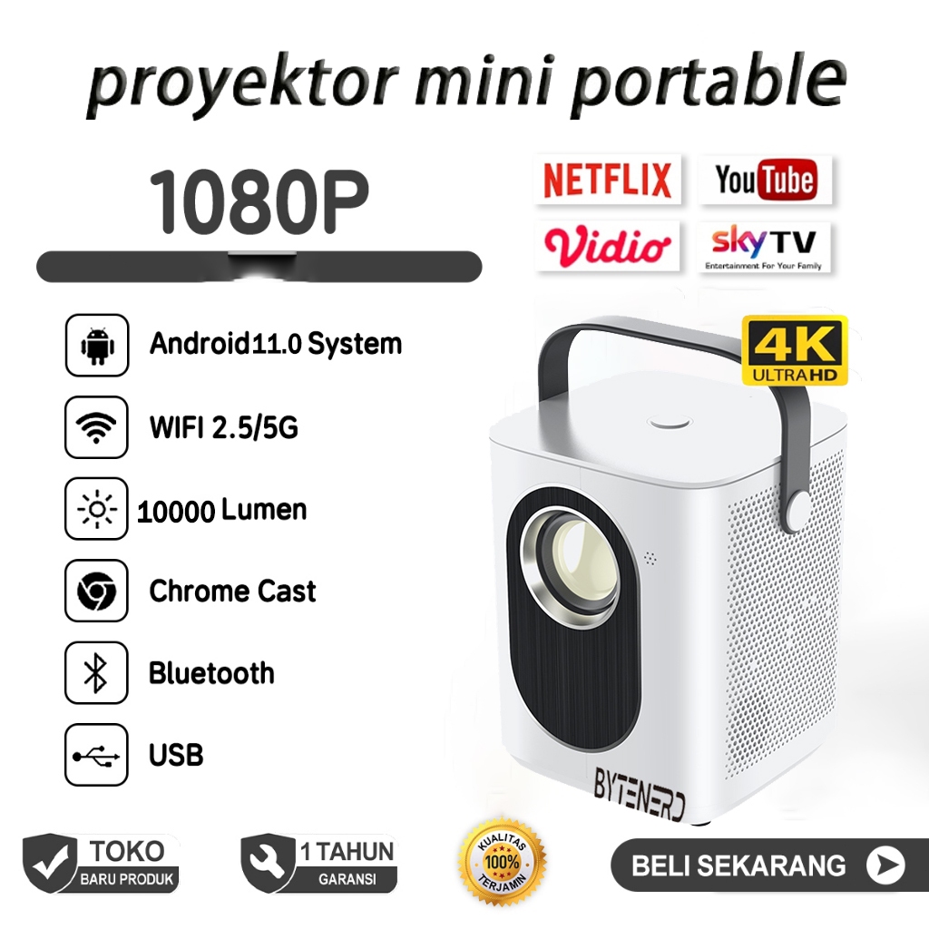 T3 Proyektor 10000 Lumen 4K HD Mirror Projector Android Portable Smart Proyektor Connect WIFI&Blueto