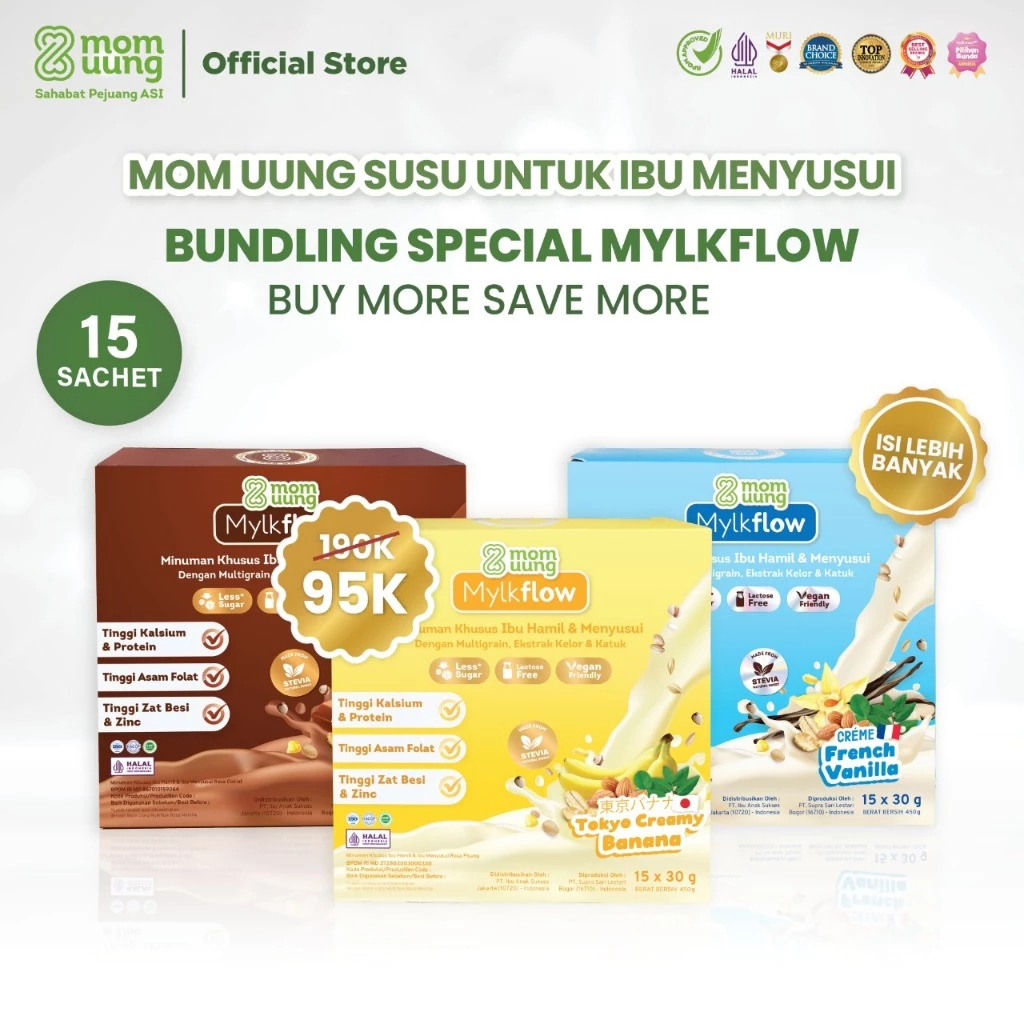 

(ISI LEBIH BANYAK) Mom Uung NEW Susu Mylkflow Isi 15 Sachet Belgian Choco / French Vanilla / Tokyo Creamy banana