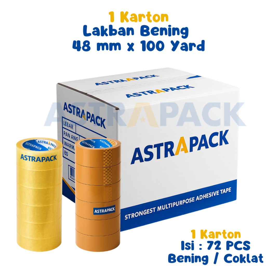 

Astrapack | 1 Dus Lakban Bening Coklat 48 mm x 100 Yard 45 Micron 72 PCS | Tersedia Instant Grosir