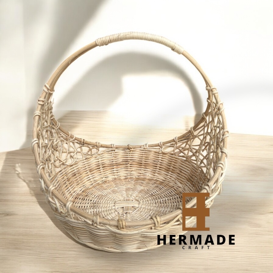 HERMADE KERANJANG ROTAN BULAT TANGKAI PARCEL KERANJANG SESERAHAN - KERANJANG ROTAN MODEL CINCIN