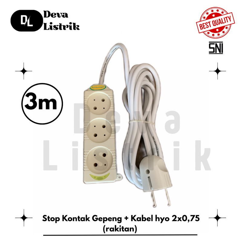 Stop Kontak / Roll Kabel 3lubang + 3m (Rakitan)