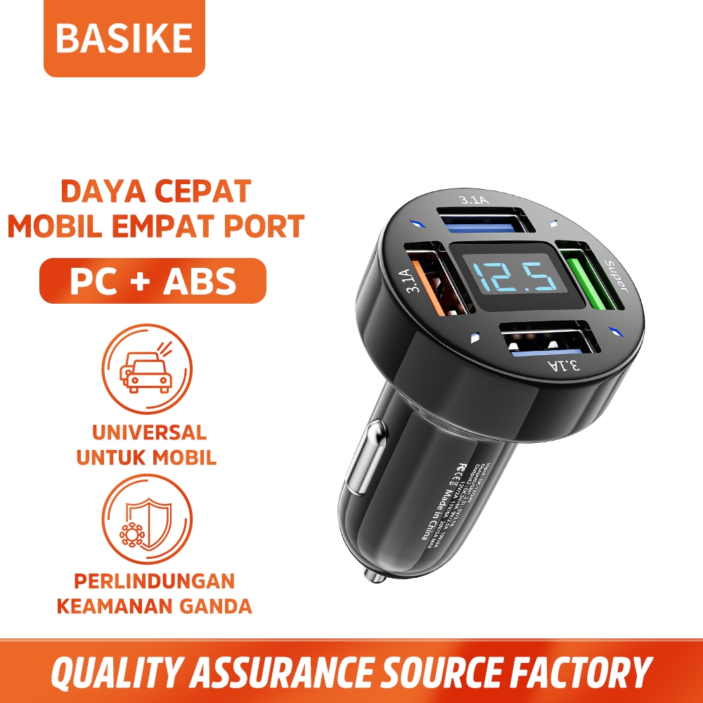 (HOT)BASIKE Car Charger Mobil Fast Charging Type C USB 100W Quick Charger LCD Dual Port mini Murah