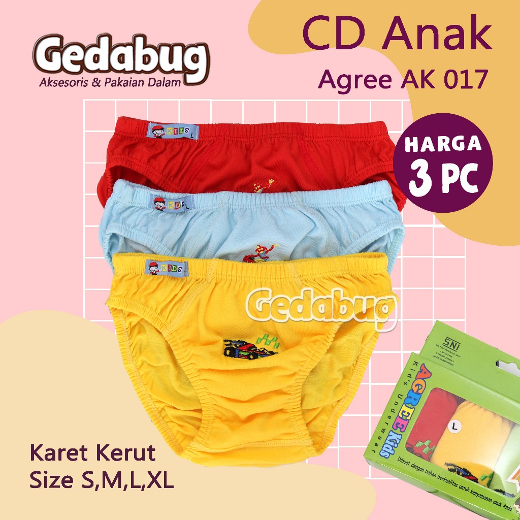 3 pcs - CD Agree Kids AK017 Katun Karet Kerut Celana Dalam Anak Agree AK 017 Laki Laki SNI