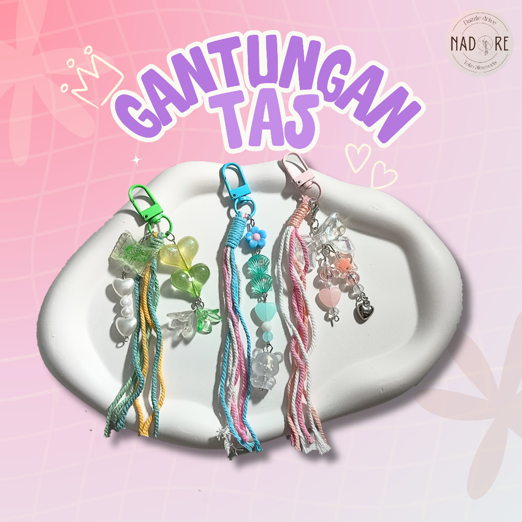 Gantungan Tas Aesthetic Manik-Manik & Tali Warna-Warni | Gantungan Lucu Handmade