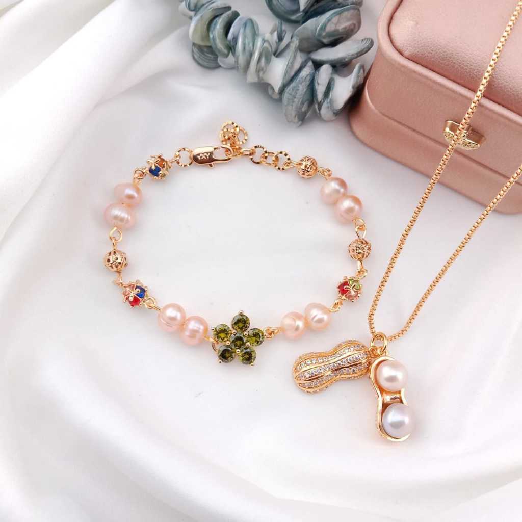 Satu Set Perhiasan Mutiara Air Tawar Asli Lombok - ST032