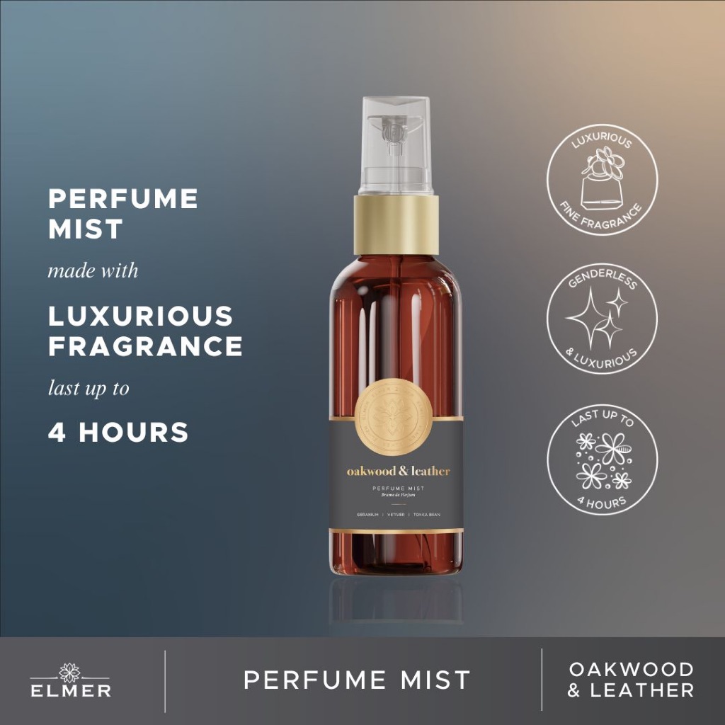 ELMER Oakwood & Leather Perfume Mist 60ml Brume De Parfum With Luxurious Fragrance