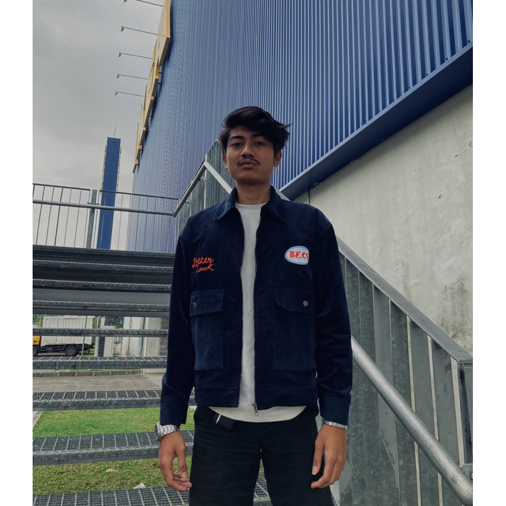 Jaket Corduroy Pria Boxy Fit Navy Blue