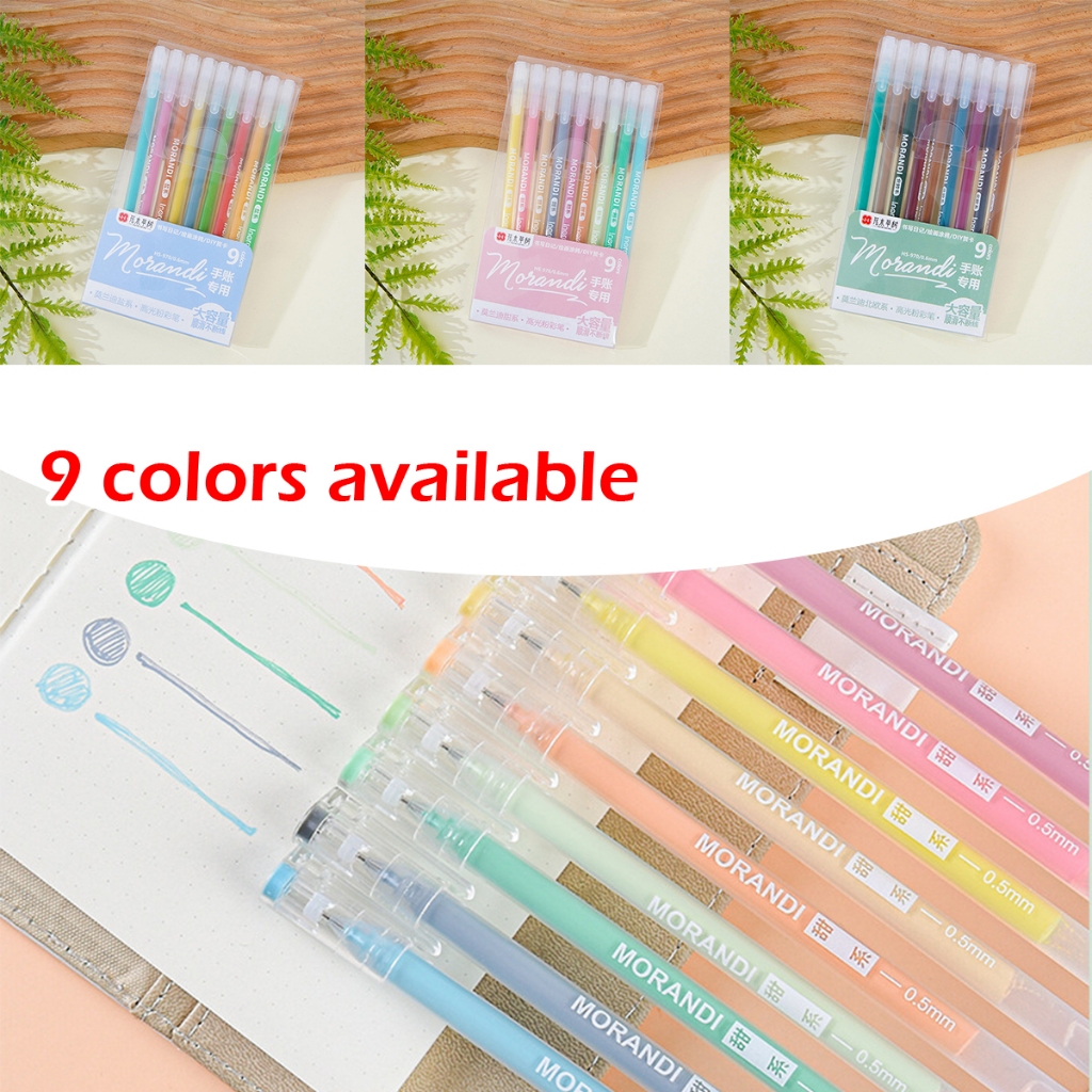 

color gel pen, pena gel 0,5mm, set pena warna 9 warna, cocok untuk mewarnai kantor bisnis, perlengkapan sekolah, dll.