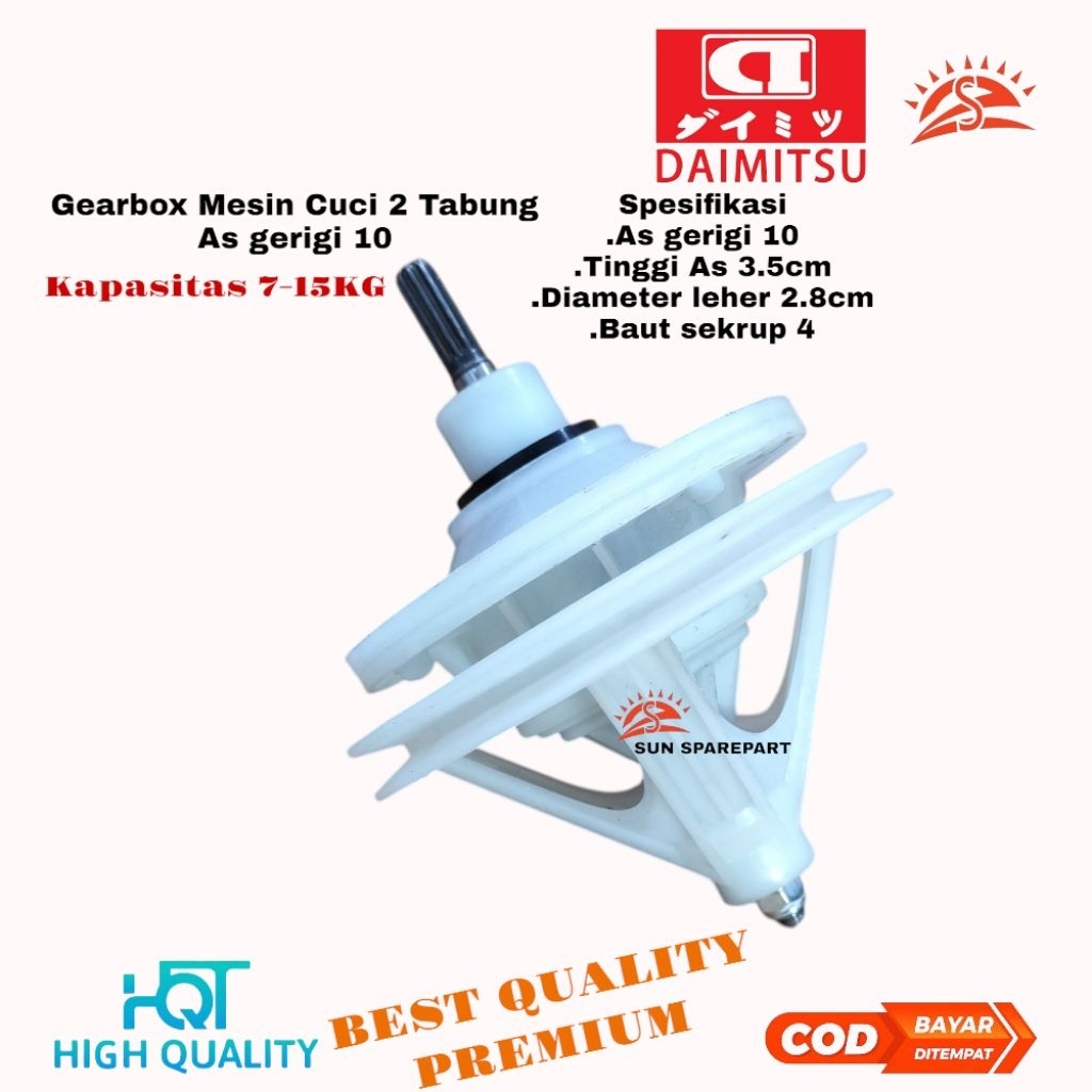 Gearbox Daimitsu As Gerigi 10 mesin cuci 2 Tabung Daimitsu Kapasitas produk 7-15KG