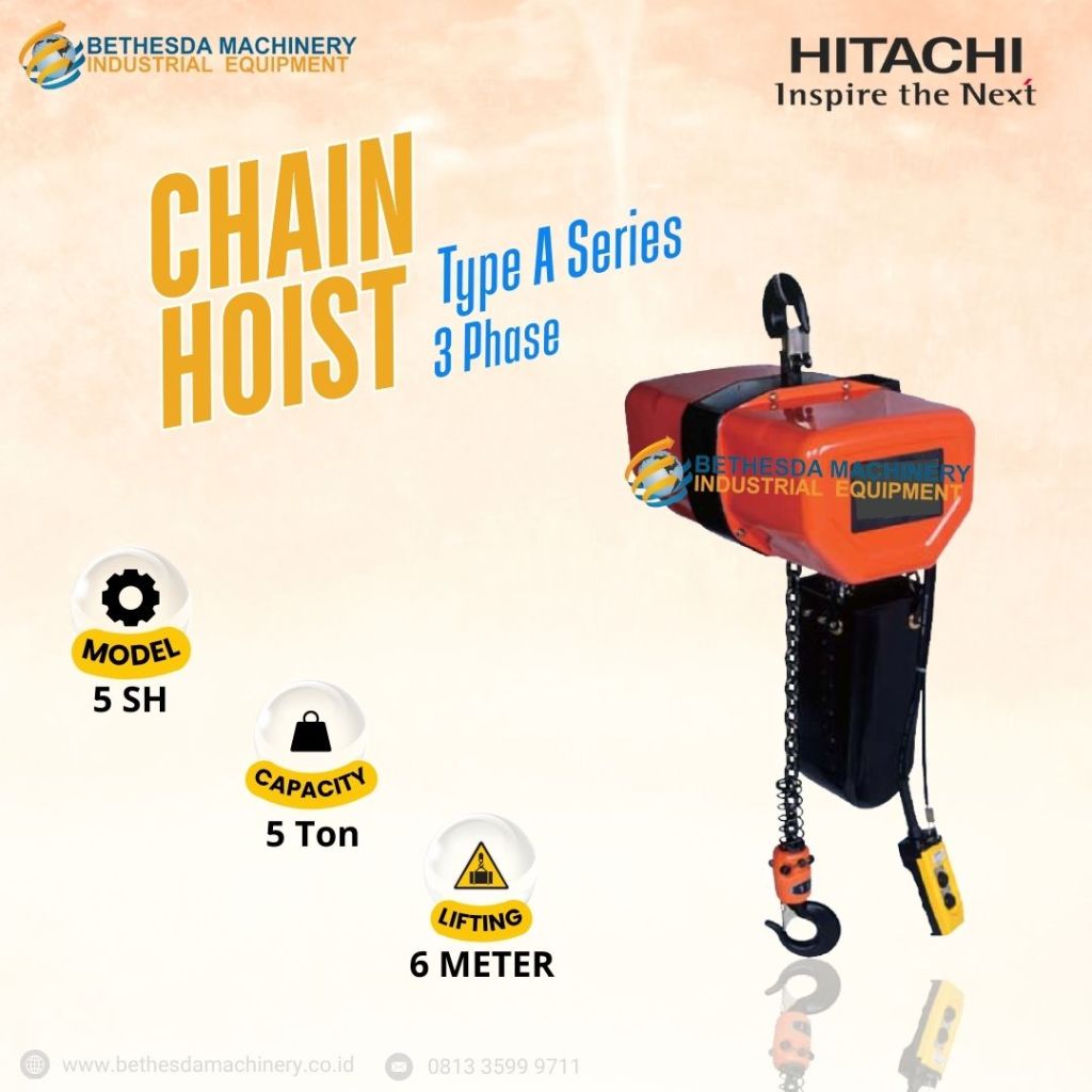 Hitachi Chain Hoist 5 Ton Electric Hoist Crane 5000 Kg x 6 meter