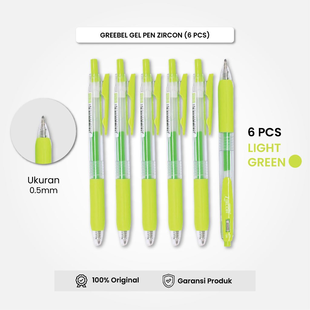 

GREEBEL Gel Pen Pulpen Pena GP-509 Zircon Light Green 0.5 (6PCS/SET) / Pulpen Gel Murah Grosir