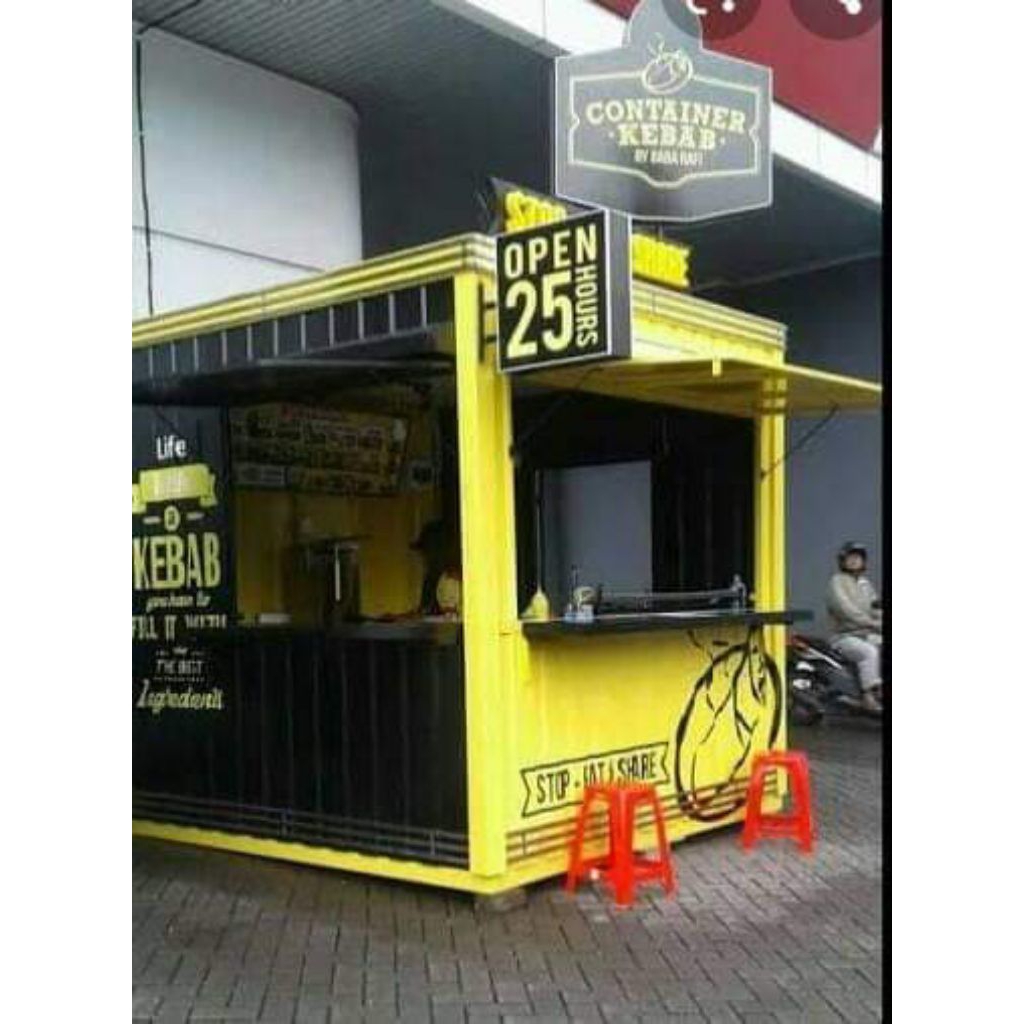 booth semi container bahan spandek ukuran 3x2x2,5