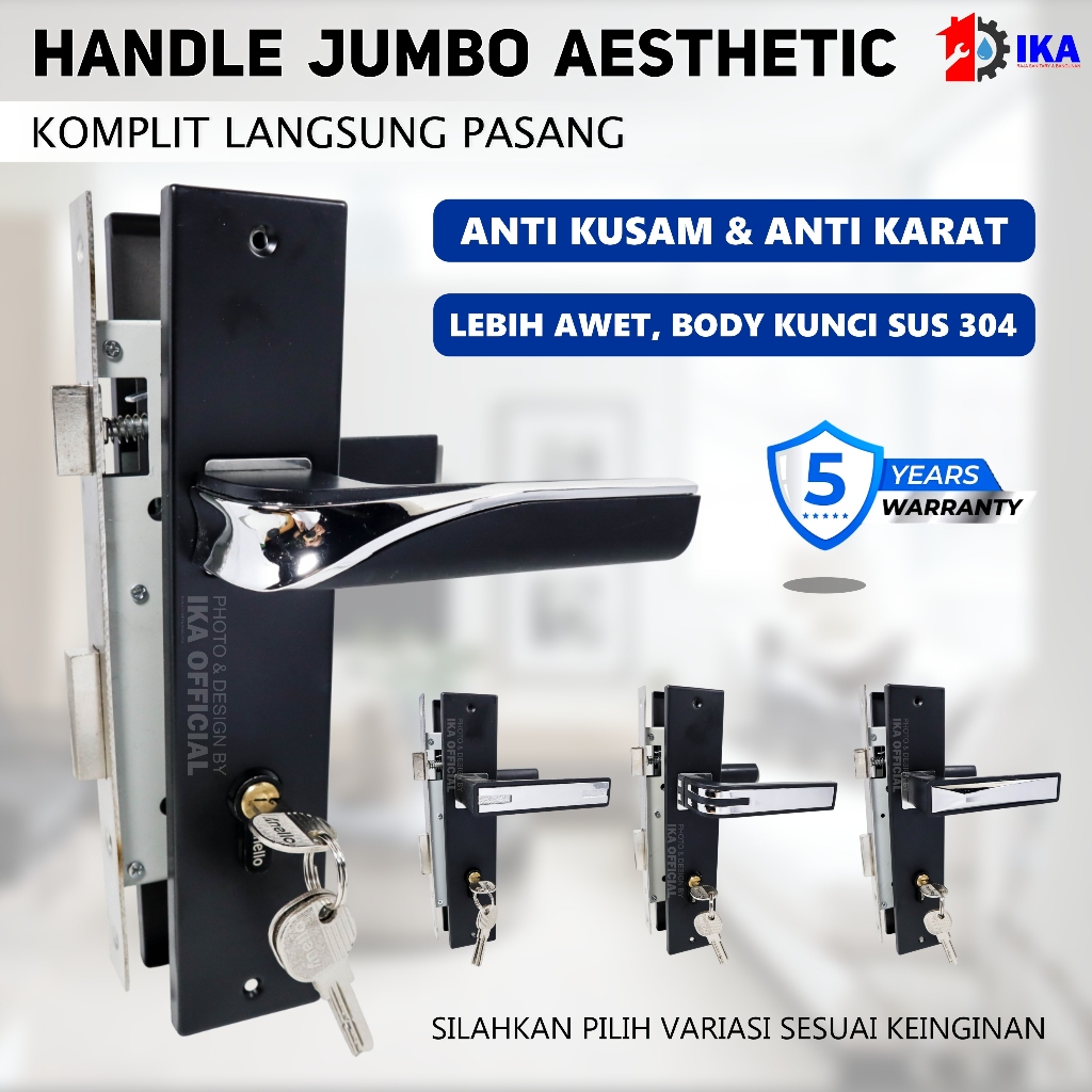 TERLARIS Kunci Pintu Besar BLACK SERIES / Handle Pintu Besar HITAM /Handle Pintu Hitam Set Gagang