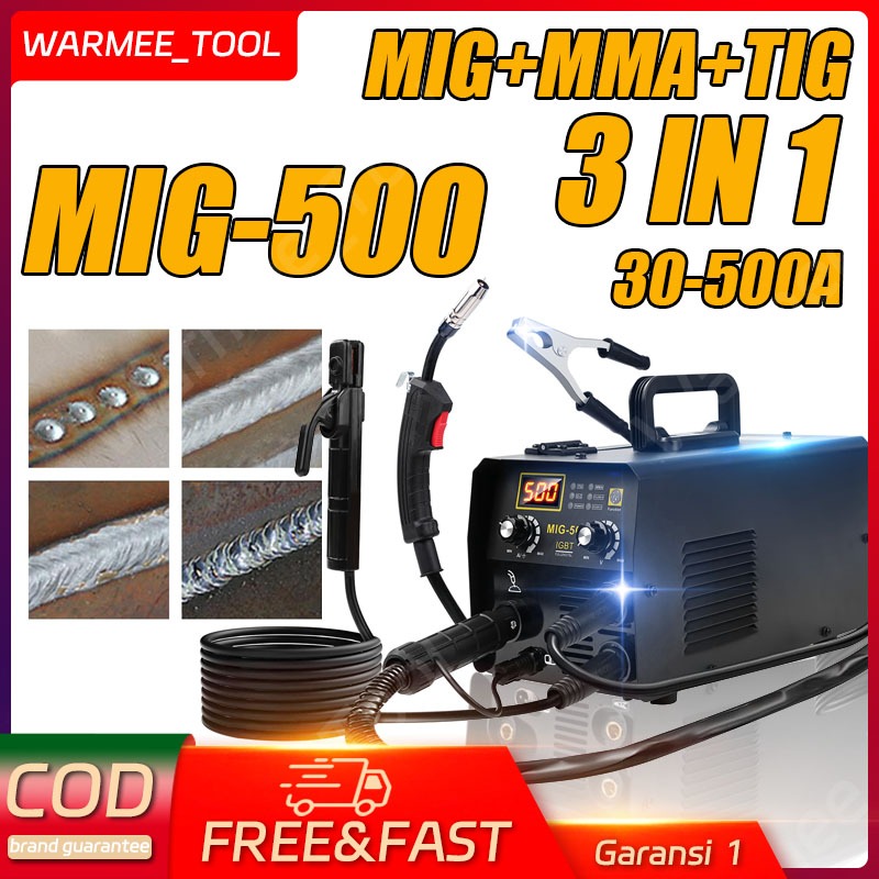WARMEE mesin las mig tanpa gas 250A/300A/500A mesin las listrik 450 watt alat las