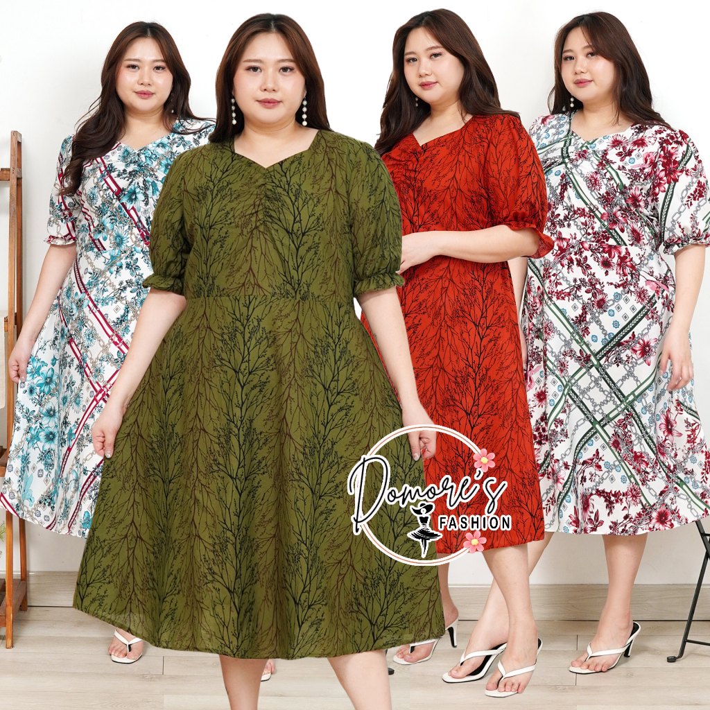 Domore Dress Motif Jumbo Wanita Dewasa Terbaru Pakaian Baju Jumbo Ukuran Besar Batik Dress Hemer
