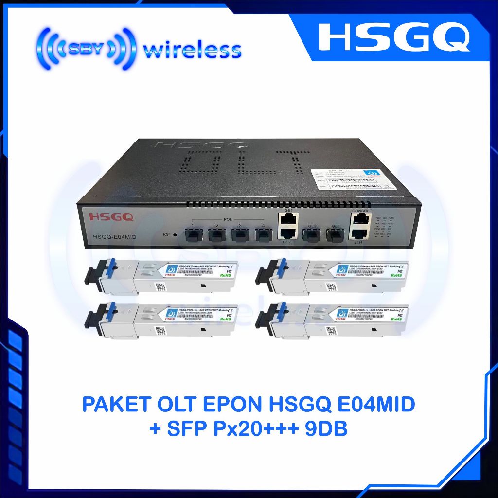 PAKET OLT EPON HSGQ E04MID + SFP PX20+++ 9DB