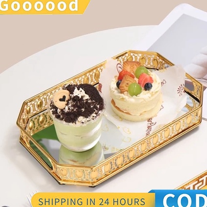 KODE N58V Stok Tersedia Nampan Mewah Ringan Gaya EropaBaki Cermin Kaca Logam Mewah Ringan Gaya Eropa