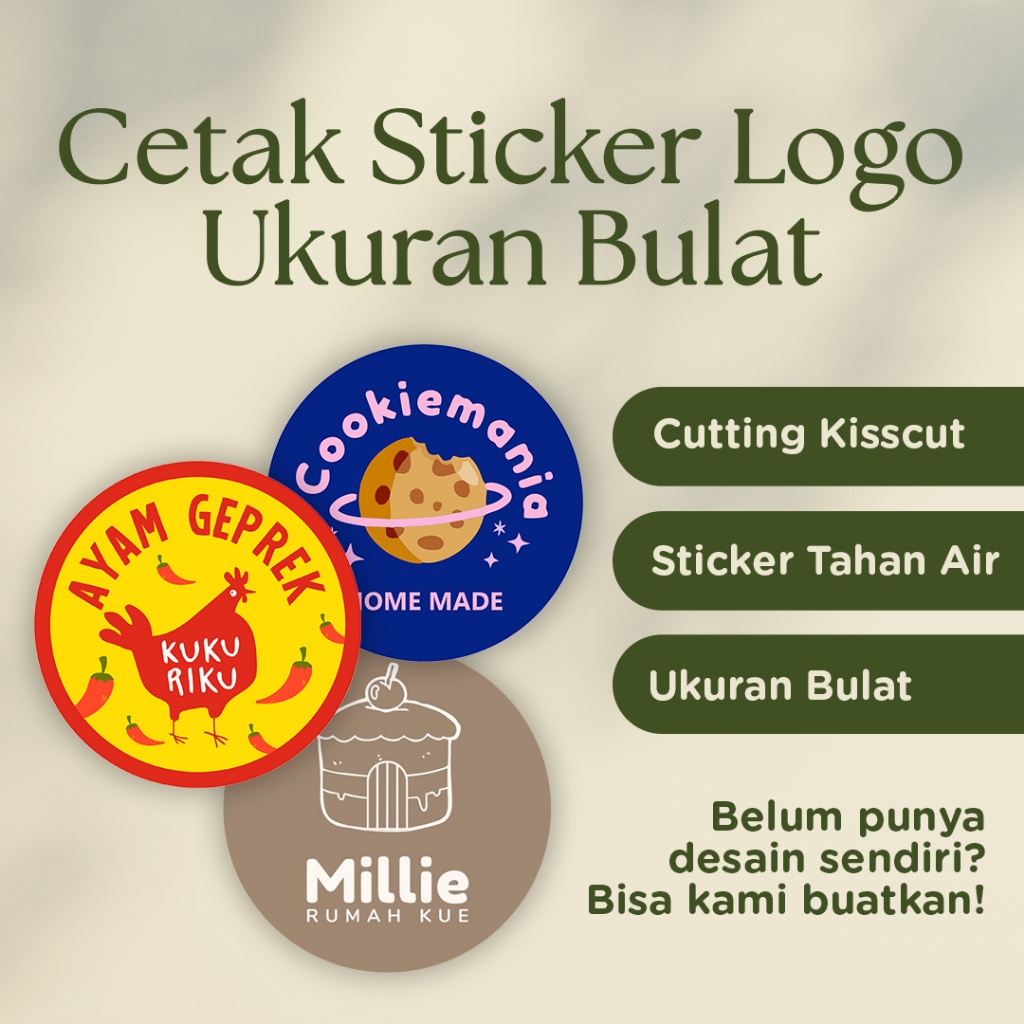 

CETAK + CUTTING STICKER BULAT LOGO PRODUK / KEMASAN CUSTOM