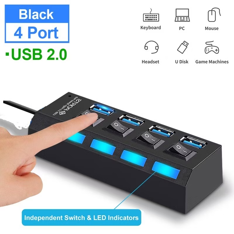 USB Hub 4 Port / Colokan USB 4 Port / Saklar USB 4 Titik LED Lampu Flashdisk Extender