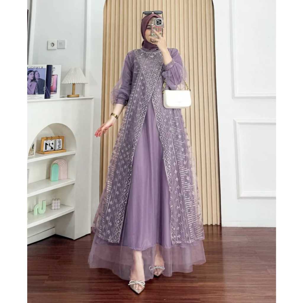 KEFLA DRESS Gamis Pesta Mewah Gamis Mewah Terbaru Bahan Tile Mix Brukat Aplikasi Payet Mutiara