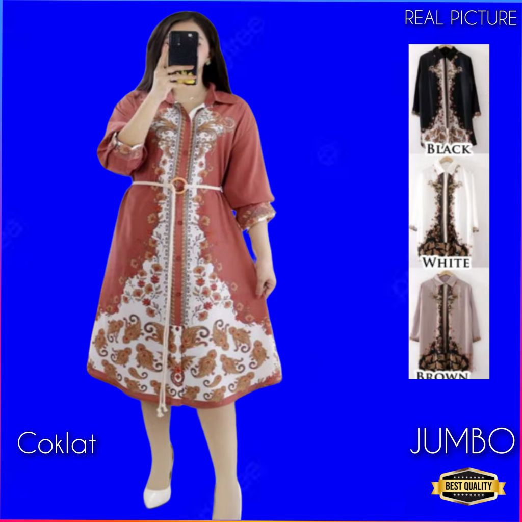 Baju Gaun Jumbo Wanita Nemone Dress Jumbo LD 120 Natal Korea Pesta Coklat