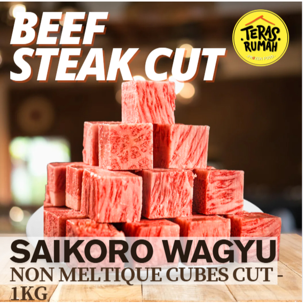 

BEEF SAIKORO WAGYU CUBES CUTS 1KG - TANPA INJEKSI LEMAK/MINYAK DAGING SAPI SAIKORO