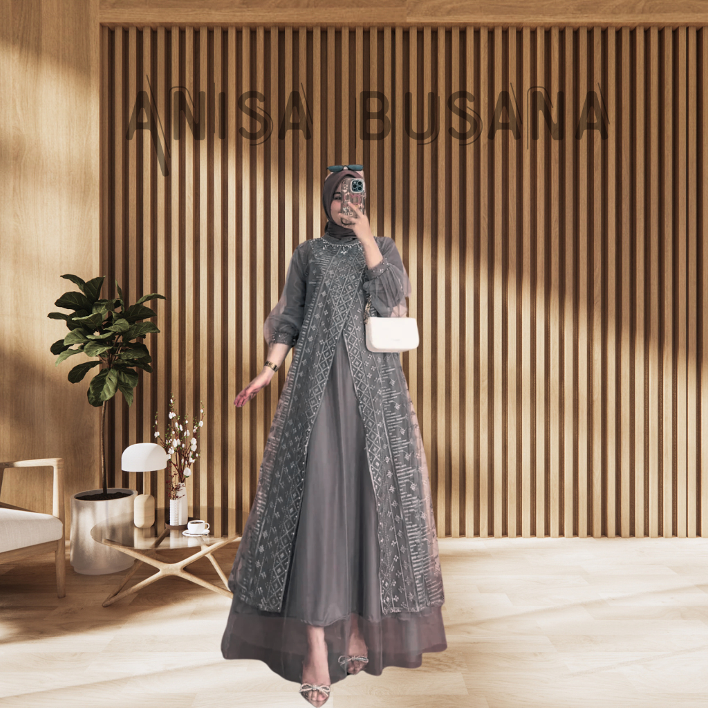 Gamis Brokat kondangan Mewah NANA Dress Brukat Pesta bahan Brukat dan Tile Dan Payet Terbaru