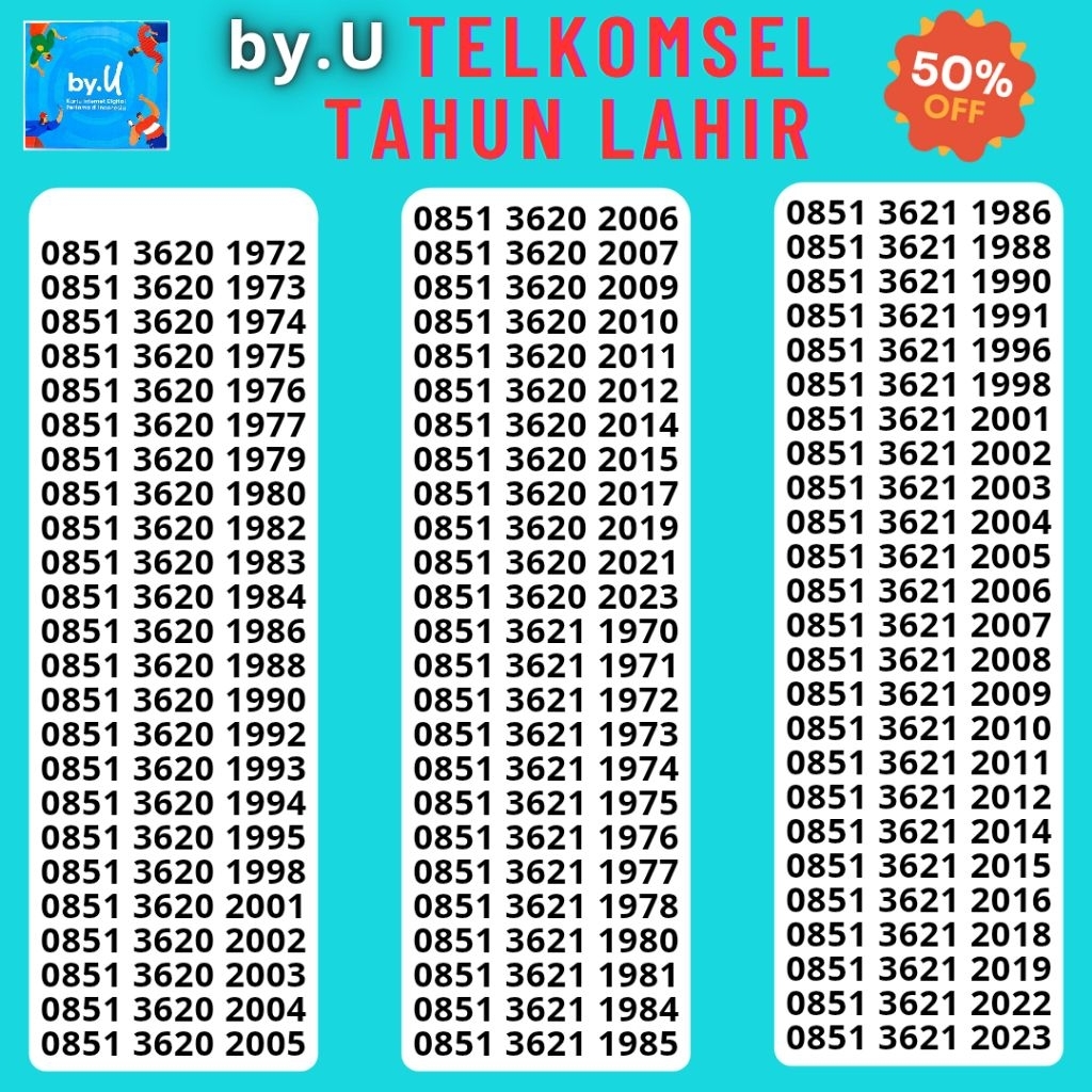 NOMOR CANTIK TELKOMSEL BYU TAHUN KARTU PERDANA BYU BONUS KUOTA INTERNET 3GB 1BULAN BUKAN 7GB 1BULAN 