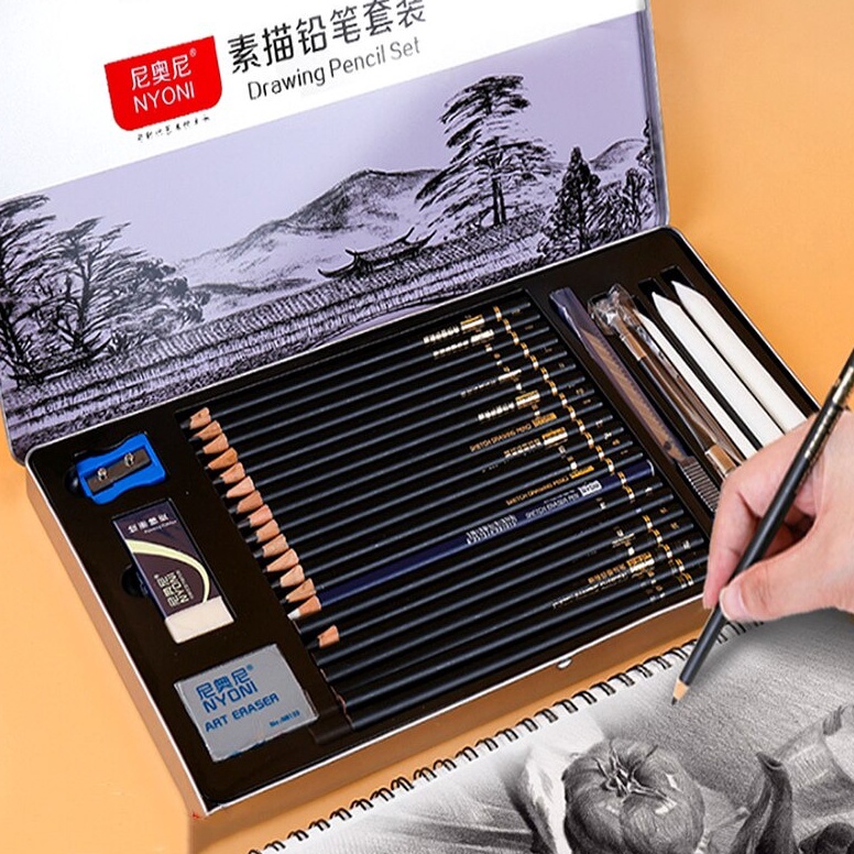 

Grosiran Nyoni Drawing Pencil Gambar Set 29pcs Metal Tin Box Pensil Gambar Lukis Sketsa Lengkap Paket