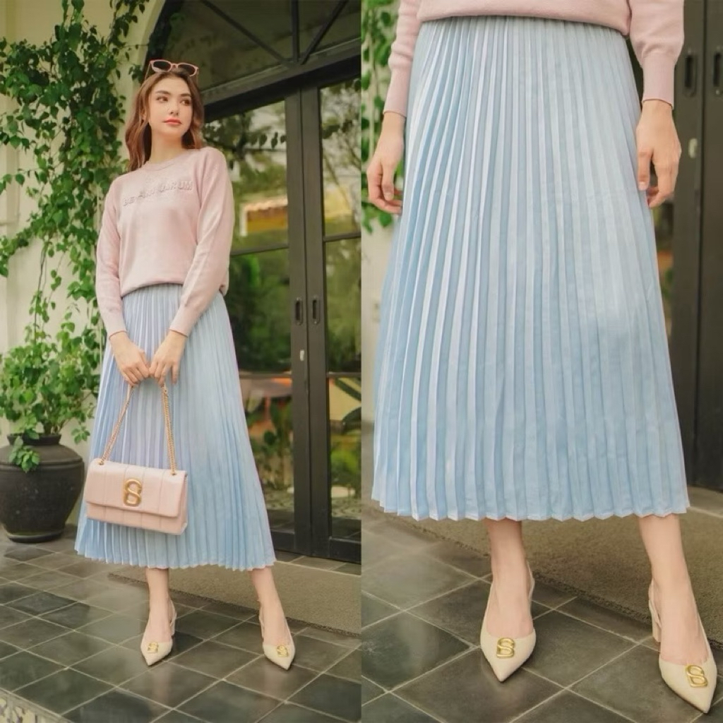 Benang Jarum Satin Pleats Skirt