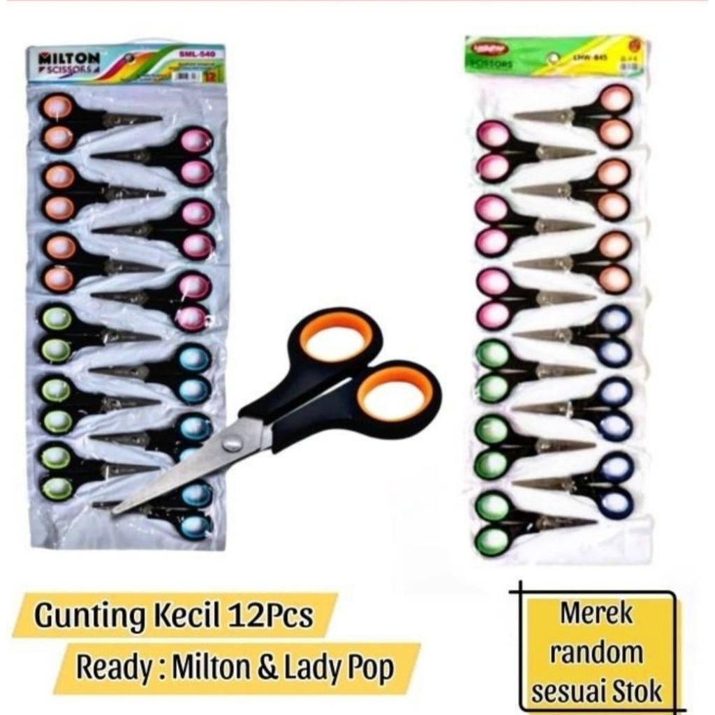 

[ 1 Renteng=12PCS ] Gunting Kertas Warna Ukuran Besar Sedang Kecil Merk Random