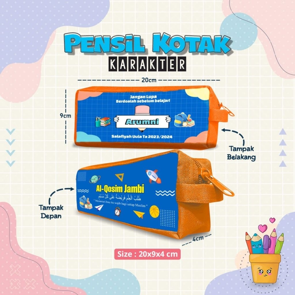 

tempat pensil sekolah/tempat pensil custom/tempat pensil anak custom/tempat pensil ukuran 20x4x9 cm