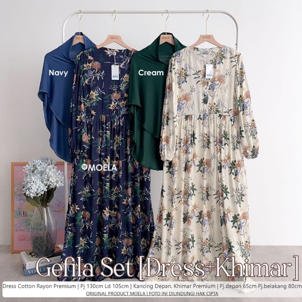 Filifa / Gefila Set [ Dress + Khimar ] Cotton Rayon Premium by Moela