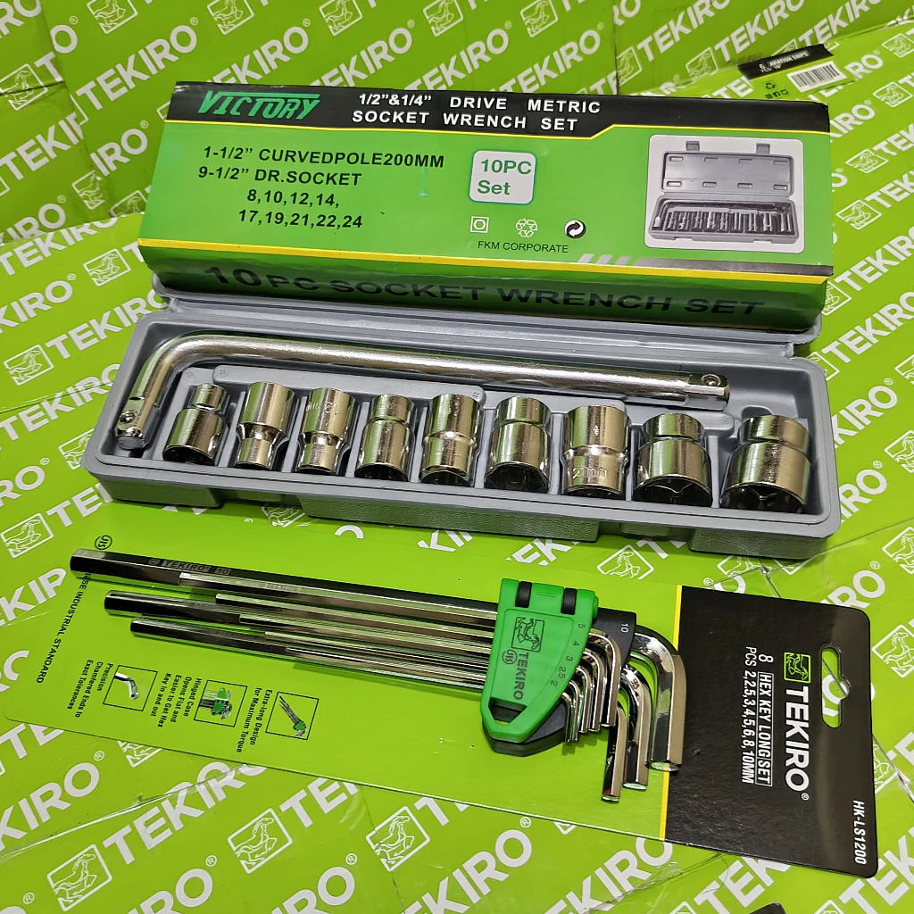 Tekiro Paket 2 Pcs / Kunci Shock Sok Set 10 Pcs 8 - 24mm + Tekiro Kunci L Panjang MM Set 8pc Panjang