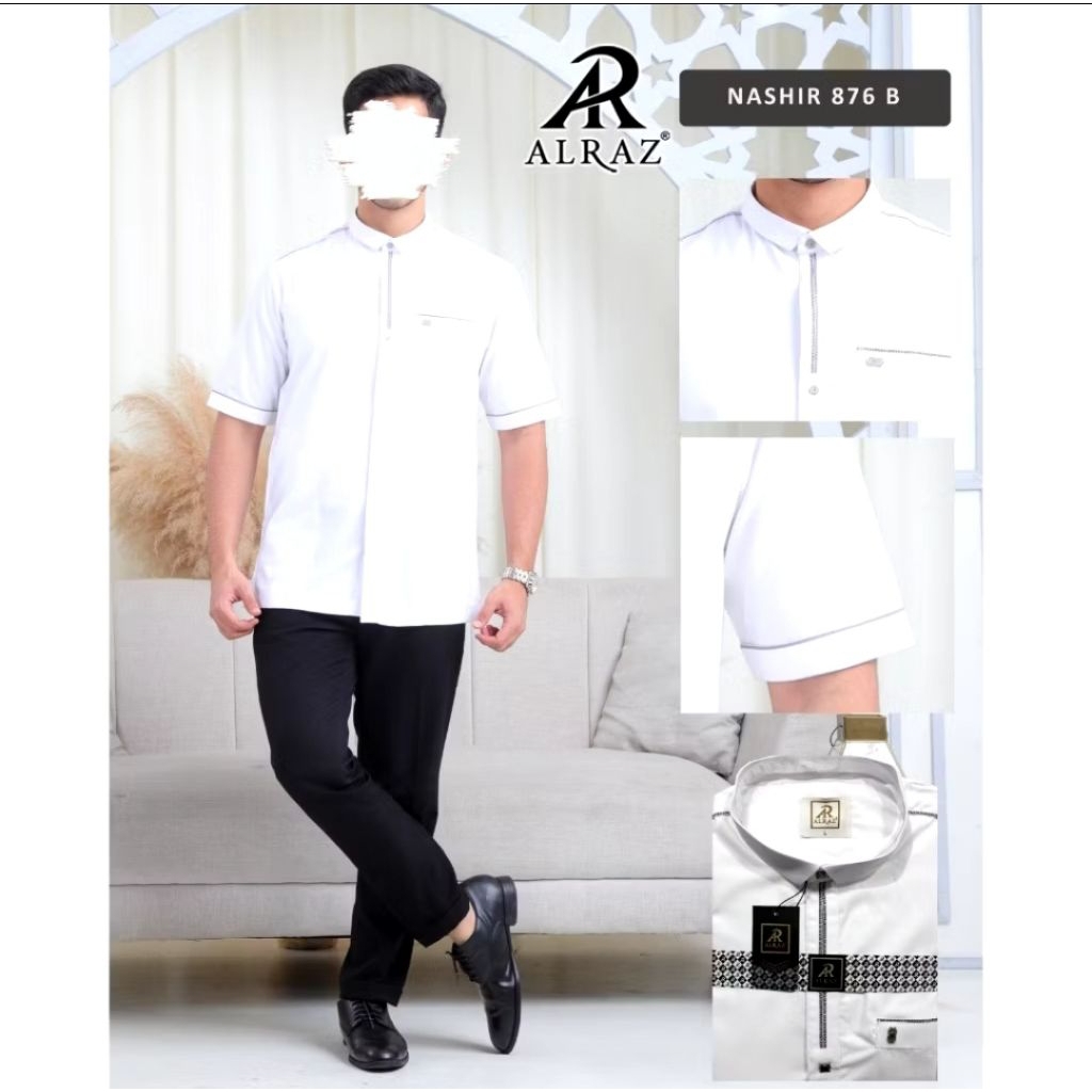 baju koko alraz lengan pendek putih