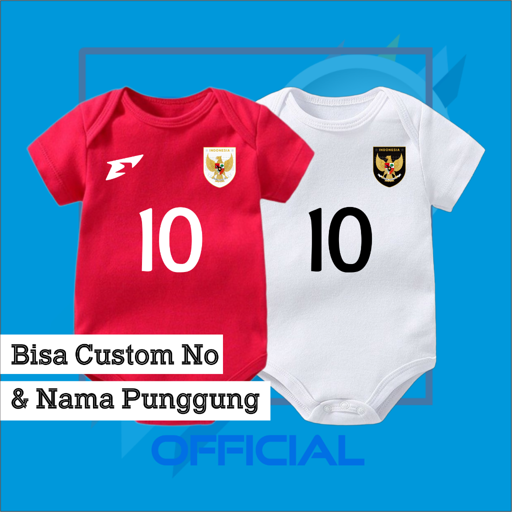Baju bayi jumper baby BRAND TIMNAS INDONESIA 2024 BISA CUSTOM NO & NAMA PUNGGUNG ANAK BOLA - JERSEY 