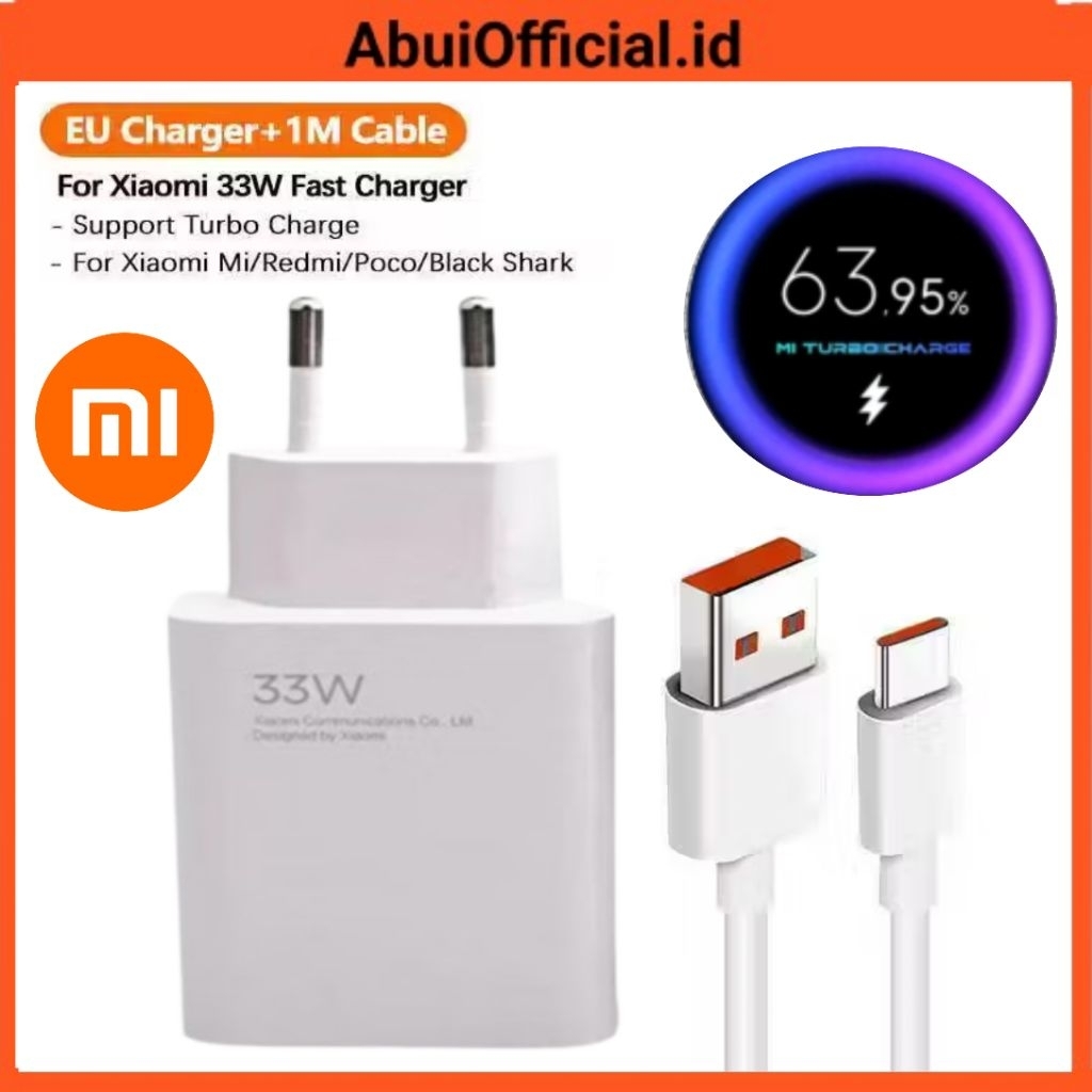 Charger Xiaomi Type C 33W Turbo Charger Fast Charging Original 100%